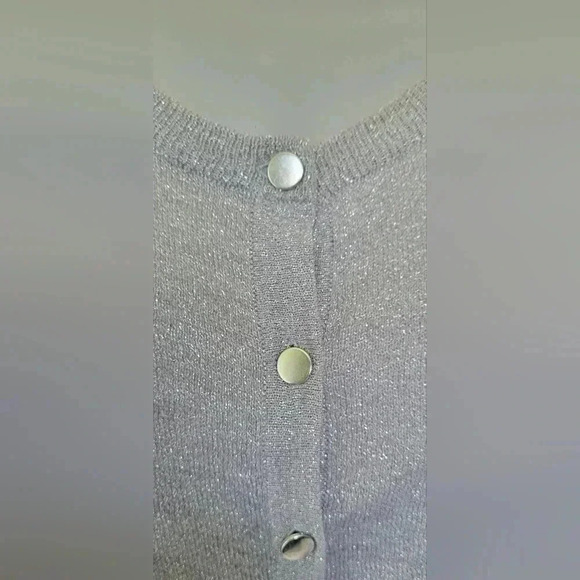 VTG Y2K 1990s Limited Silver Metallic/Gray Button Up Cardigan Sheer Back Sz Med. - Picture 5 of 11